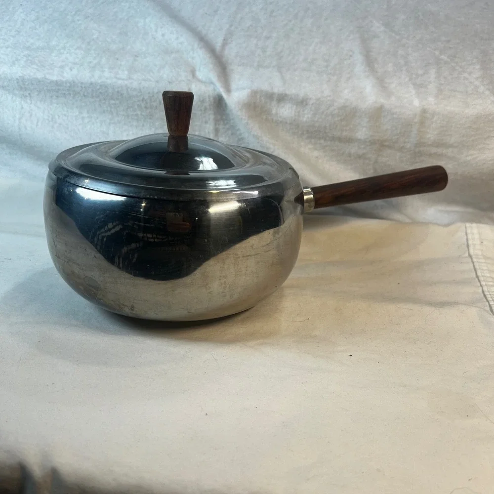 Vintage Stainless Steel Fondue Pot Wood Handle MCM Sauce Pan Made in‎ Japan
